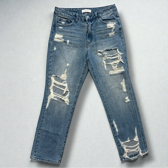 Flying Monkey Denim - Flying Monkey Women's Blue Jeans Size 28 Distressed Straight Leg High Rise Denim